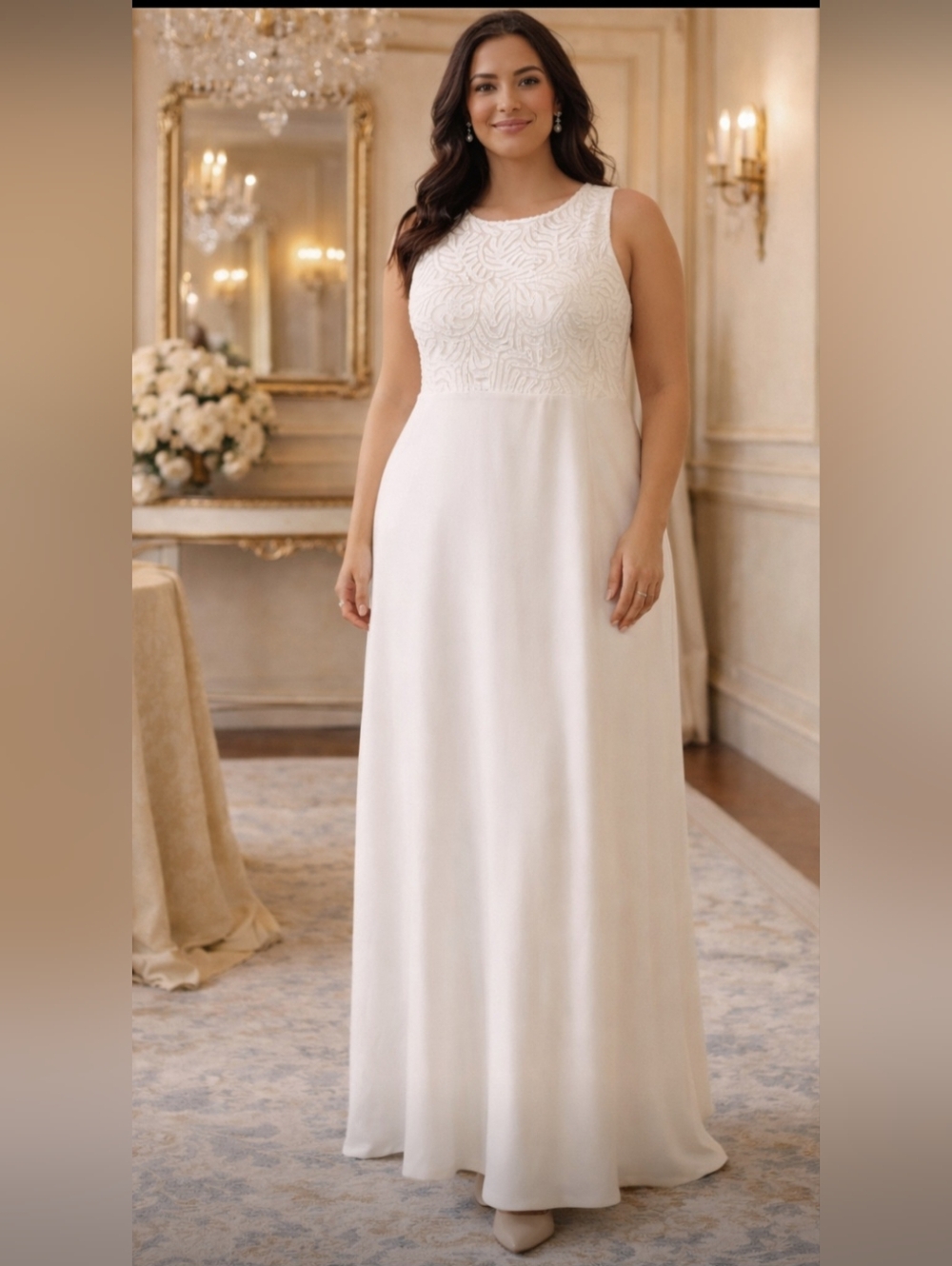 Macis Sleeveless Ivory Beaded Bodice Floor Length Formal Gown Size 22